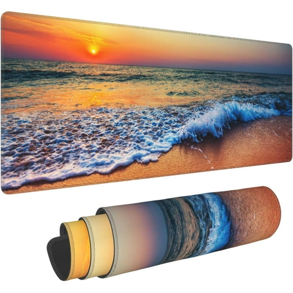 Beautiful Sea Sunrise Extended Big Mouse Pad Large,XL Gaming Mouse Pad Desk Pad,31.5x11.8inch Long Computer Keyboard Mouse Mat Mousepad with 3mm Non-Slip Base and Stitched Edge for Home Office Work
