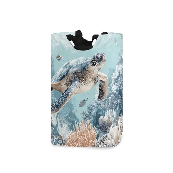 Beautiful Sea Turtle Corals Pastel Laundry Basket with Handles Foldable Laundry Hamper Freestanding Washing Bin 50L