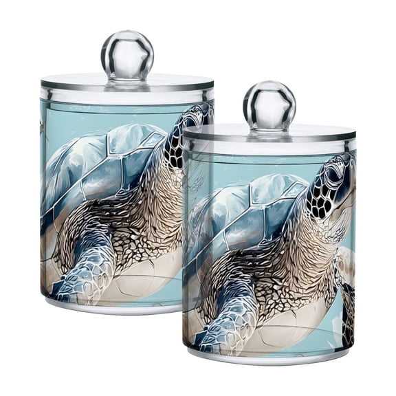 Beautiful Sea Turtle Corals Pastel Translucent Plastic Cans Storage Canisters with Lid Set of 2