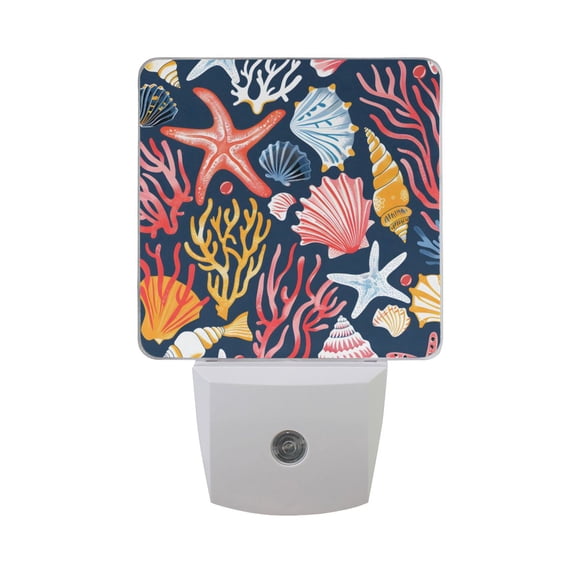 Beautiful Seashells Corals Starfishes Night Light 2 Pack LED Nightlight Plug into Wall Dusk to Dawn Sensor Soft White
