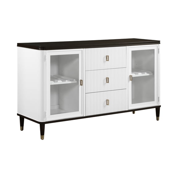 Beautiful Server In White And Brown Finish - Made Of Composite Wood, With Tempered Glass Drawer & For Living Area: Charming