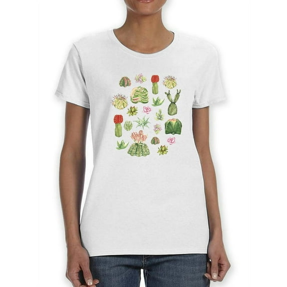 Beautiful Set Cactus Plants Women T-Shirt, Female Large
