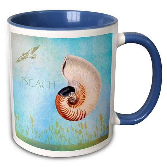 3drose, Beautiful Shell Aqua Beach Theme Art, 11oz Two-tone Blue Mug