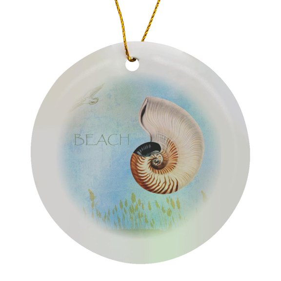3drose, Beautiful Shell Aqua Beach Theme Art, Circle Porcelain Ornament