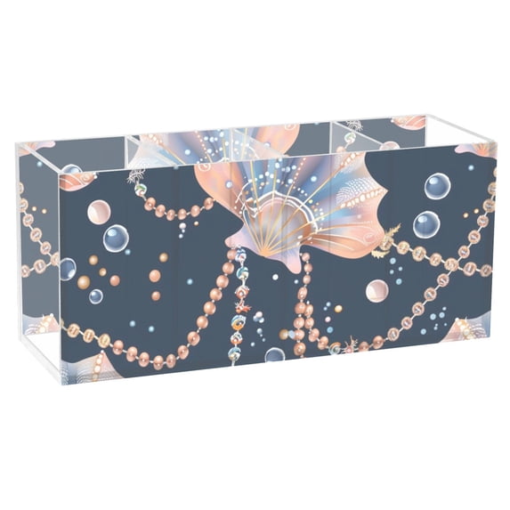 Beautiful Shell Necklaces Acrylic Pencil Pen Holder Cup 4 Compartments Desktop Organiser 7.87"x2.78"x3.54"