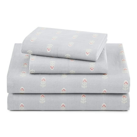Beautiful Signature Floral 4-Piece 100% Cotton Percale Dawn Blue Sheet Set, Full by Drew Barrymore