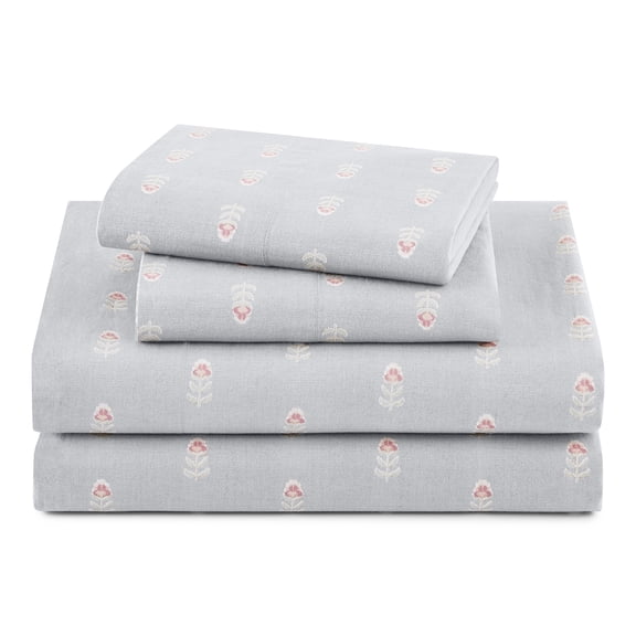 Beautiful Signature Floral 4-Piece 100% Cotton Percale Dawn Blue Sheet Set, Full by Drew Barrymore