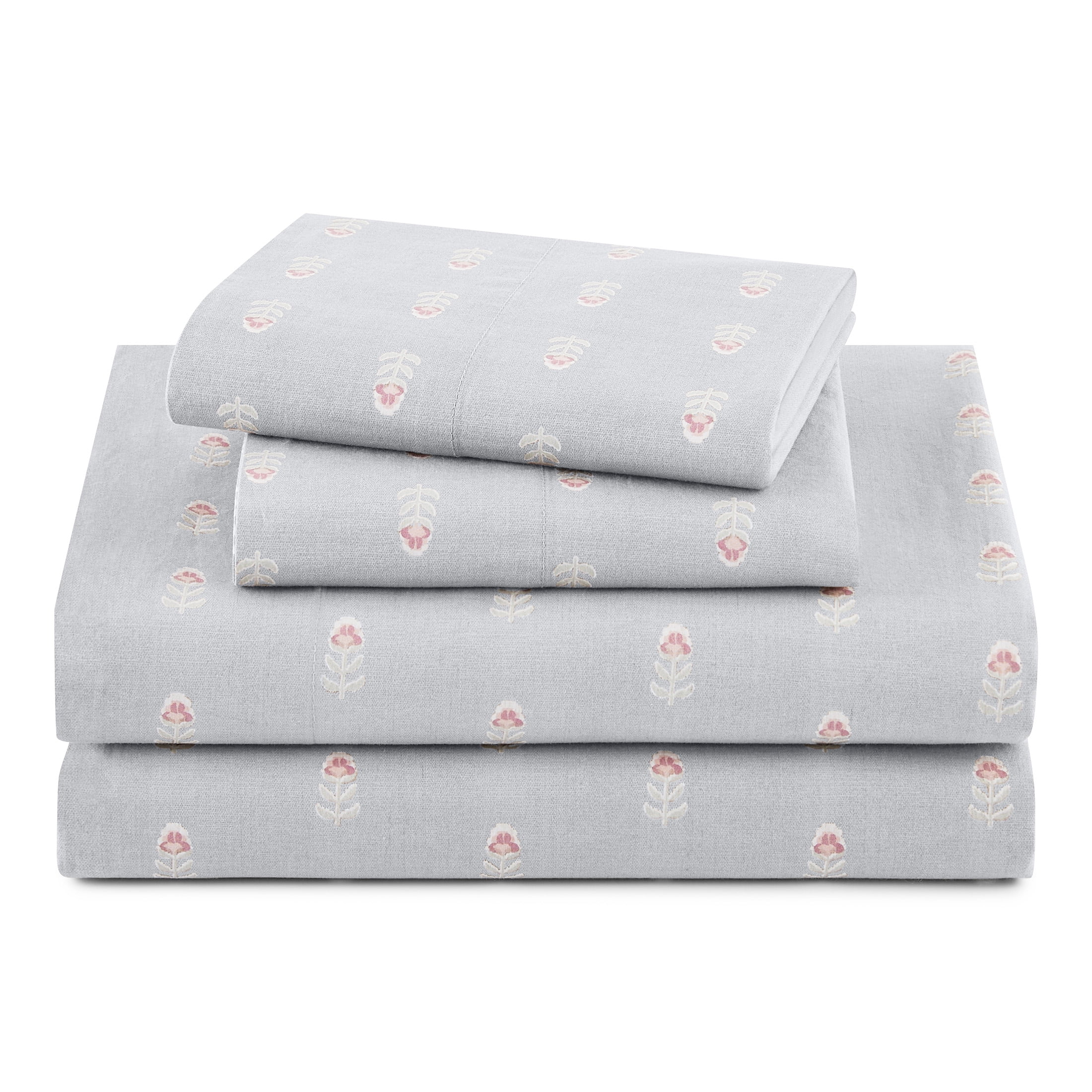 Beautiful Signature Floral 3-Piece 100% Cotton Percale Dawn Blue Sheet ...