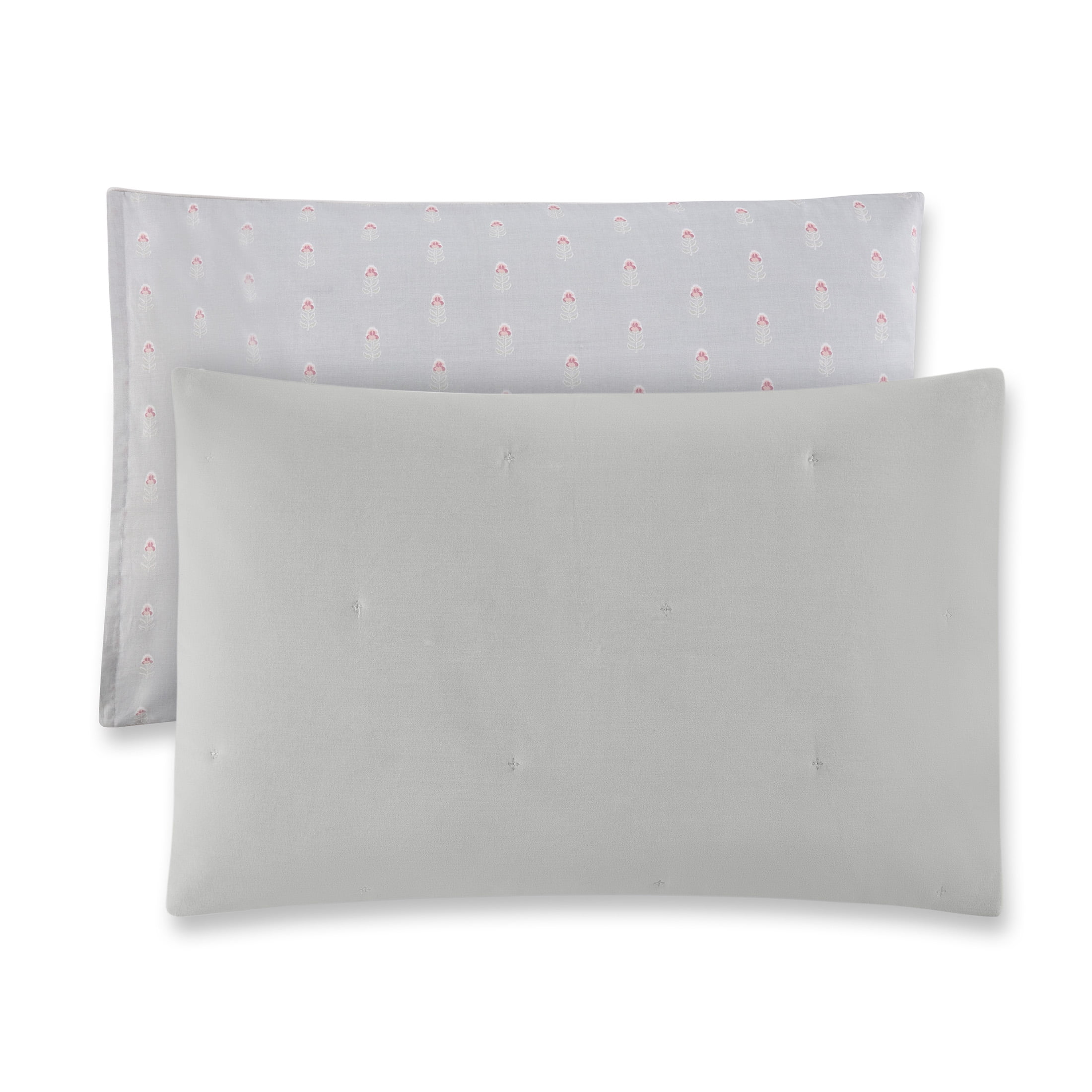 Beautiful Signature Floral Sage Green Velvet Reversible Sham Set, King, 2-Piece, by Drew Barrymore
