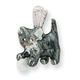 thumbnail image 1 of Beautiful Silver Enamel Grey & White Cat Pendant playing with Ball, 1 of 2