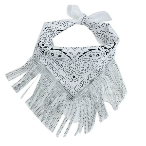 Beautiful Silver Fringed Bandana Versatile Turban Headscarf Party Disco Embellished Bandana for Masquerades Party