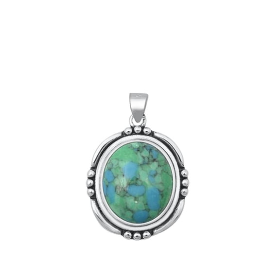 Beautiful Simulated Turquoise Bali Pendant Oxidized Boho Charm 925 Chic Boho Fashion Silver Jewelry Female