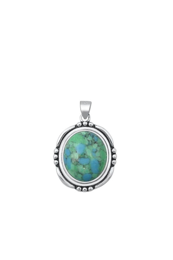 Beautiful Simulated Turquoise Bali Pendant Oxidized Boho Charm 925 Chic Boho Fashion Silver Jewelry Female