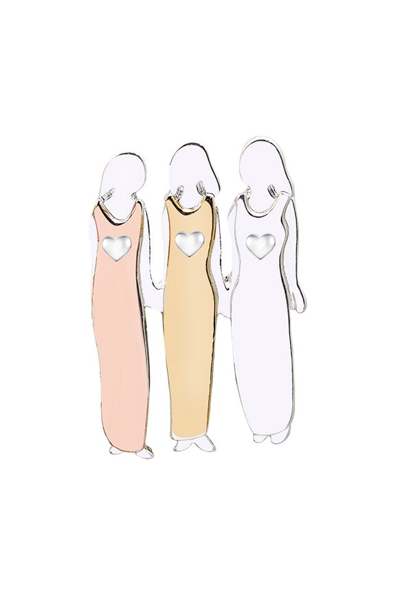 Beautiful Sisters Brooch Pin Collection for Friendship Gift Mixed Metal Design Brass Copper 1.1x1.0 Inch 2 to 6 People Models Available