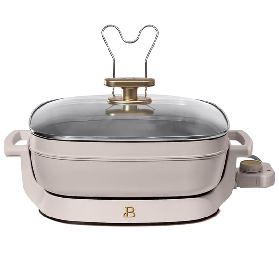 Beautiful 5 in 1 Electric Skillet - Expandable up to 7 Qt with Glass Lid, Porcini Taupe by Drew Barrymore
