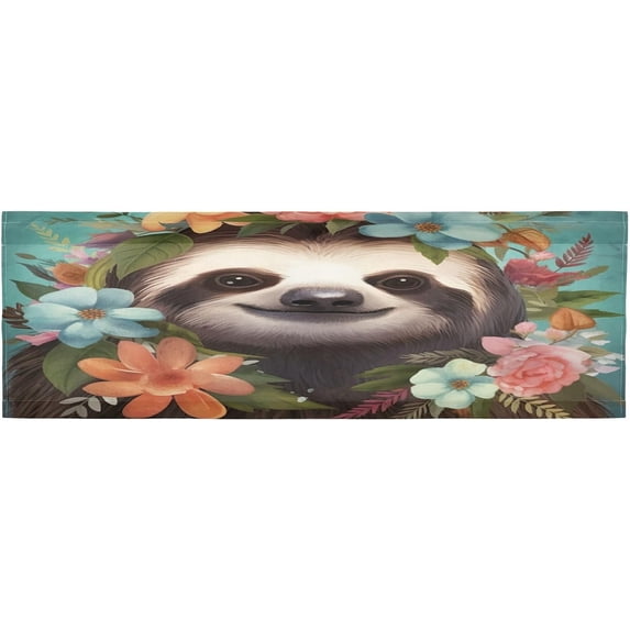 Beautiful Sloths and Flowers Curtain Valance for Windows, Rod Pocket Valance Window Treatments 1 Panel Short Curtains for Kitchen Windows Bathroom Bedroom 54 x 18 inch Home Decor