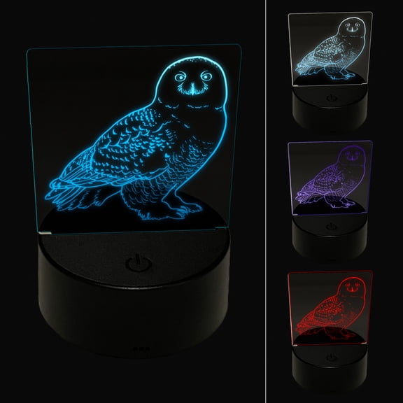 Beautiful Snowy Owl LED Night Light Sign 3D Illusion Desk Nightstand Lamp