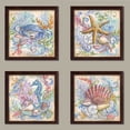 thumbnail image 1 of Beautiful Soft Colorful Under the Ocean Set; Crab Starfish Seahorse Seashell; Coastal Decor, Four 12 by 12-Inch Brown Framed Prints Ready to hang!, 1 of 1
