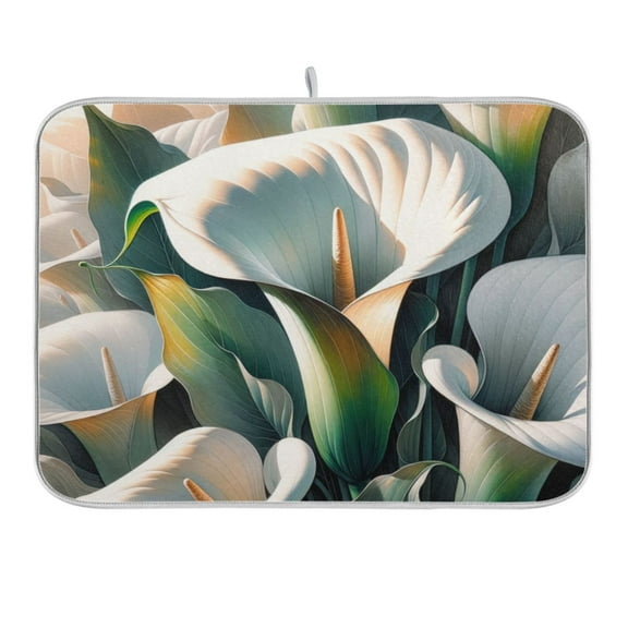 Beautiful Soft Lilies Flower Dish Drying Mat 16x18 Absorbent Microfiber Draining Rack Pad for Kitchen Counter Sink