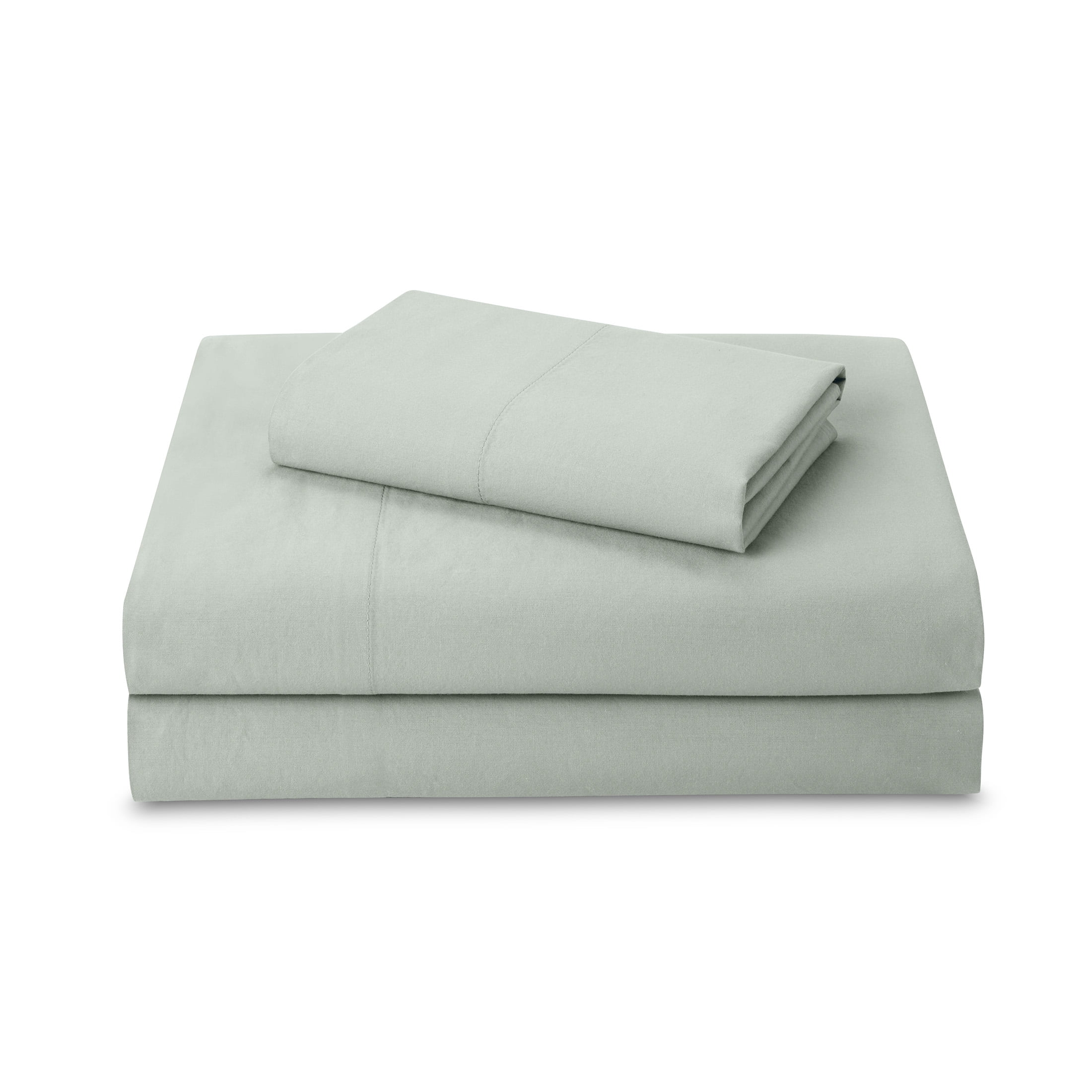 Beautiful Solid 3-Piece 100% Cotton Percale Sage Green Sheet Set, Twin by Drew Barrymore