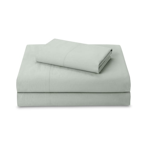 Beautiful Solid 3-Piece 100% Cotton Percale Sage Green Sheet Set, Twin by Drew Barrymore