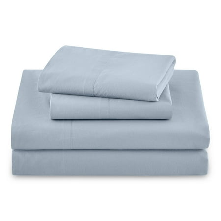 Beautiful 4-Piece 100% Cotton Washed Percale Sheet Set, Cornflower Blue, Full, by Drew Barrymore