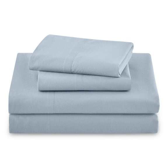 Beautiful Solid 4-Piece 100% Cotton Washed Percale Cornflower Blue Sheet Set, King by Drew Barrymore