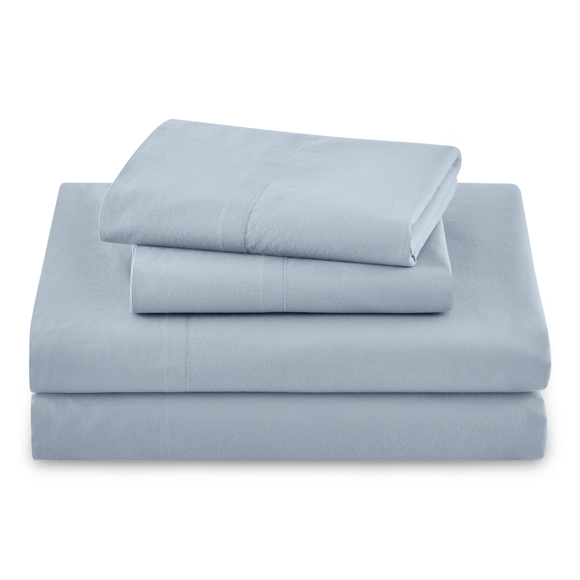 Beautiful Solid 4-Piece 100% Cotton Washed Percale Cornflower Blue Sheet Set, Queen by Drew Barrymore