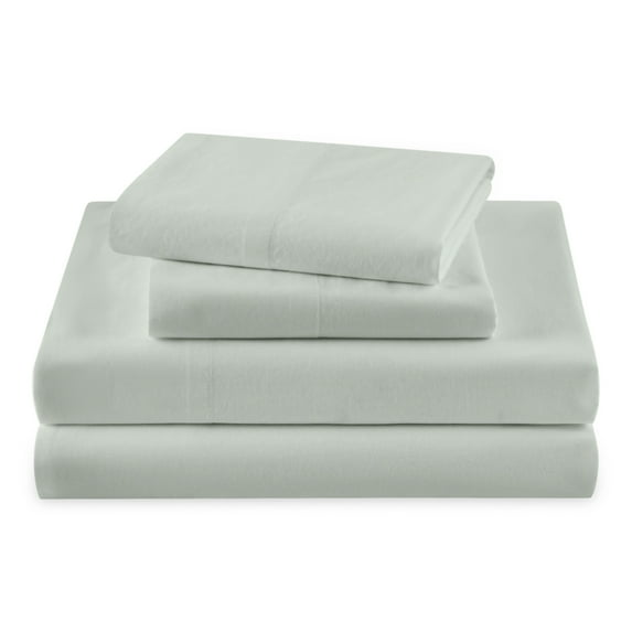 Beautiful Solid 4-Piece 100% Cotton Washed Percale Sage Green Sheet Set, King by Drew Barrymore