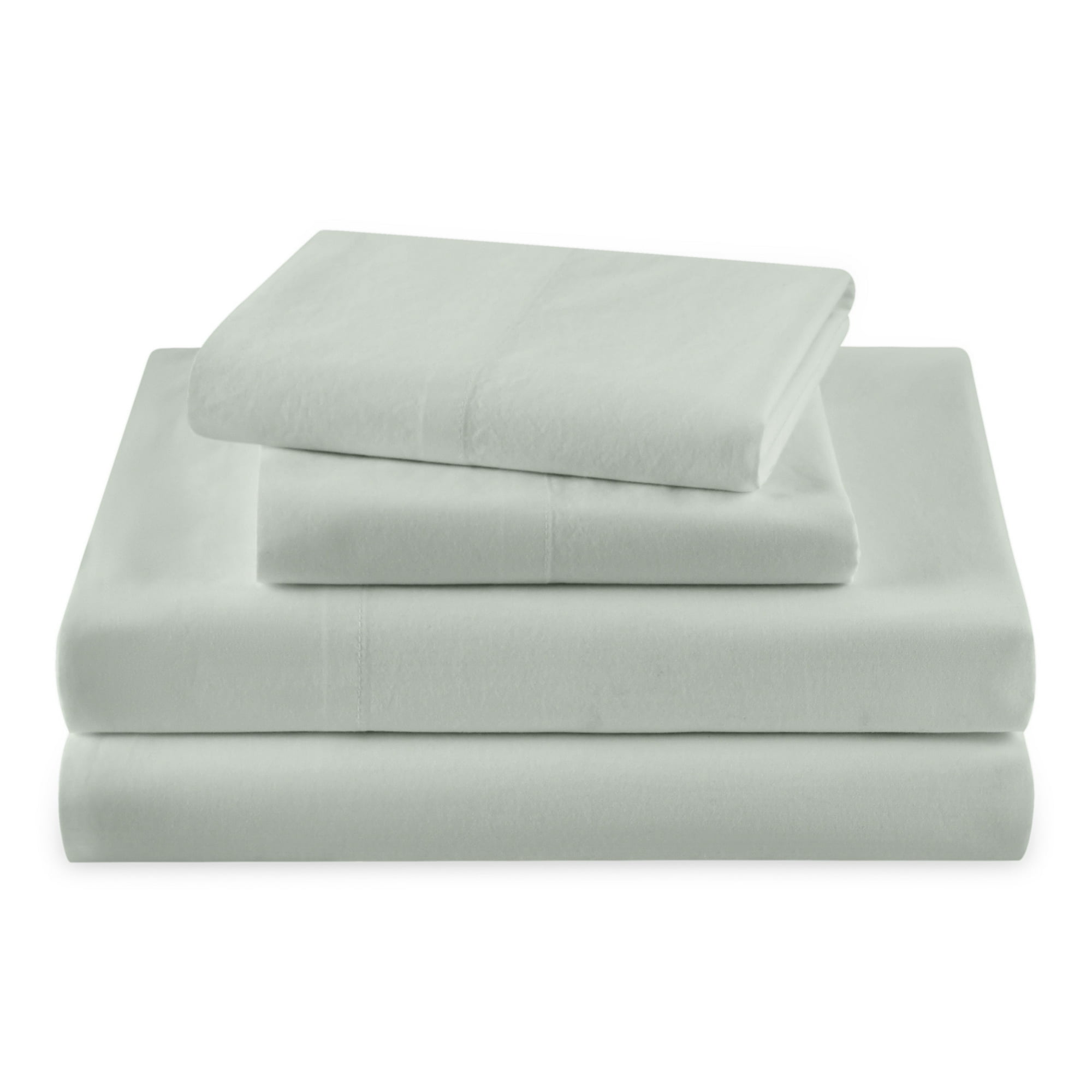 Beautiful Solid 4-Piece 100% Cotton Washed Percale Sage Green Sheet Set, Queen by Drew Barrymore