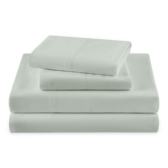 Beautiful Solid 4-Piece 100% Cotton Washed Percale Sage Green Sheet Set, Queen by Drew Barrymore