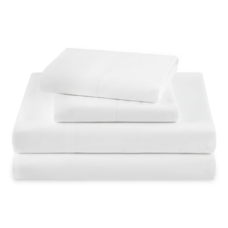 Beautiful Solid 4-Piece 100% Cotton Washed Percale White Sheet Set, Full by Drew Barrymore