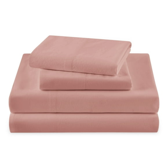 Beautiful Solid 4-Piece 100% Cotton Washed Percale Woodrose Sheet Set, Full by Drew Barrymore