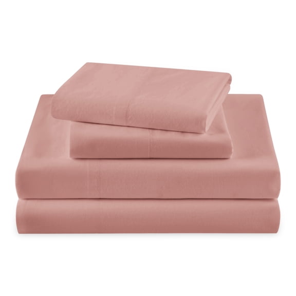 Beautiful Solid 4-Piece 100% Cotton Washed Percale Woodrose Sheet Set, Queen by Drew Barrymore