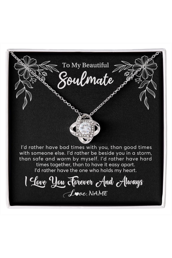 Beautiful Soulmate Id Rather Necklace, Gold Love Knot Necklace