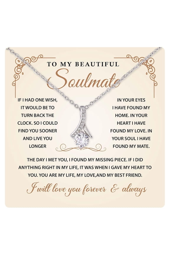 To My Beautiful Soulmate Necklace For Women Romantic From Husband Or Boyfriend With Message Card & Box Apology Promise Future Wife Girlfriend Anniversary #90, Gold Alluring Necklace