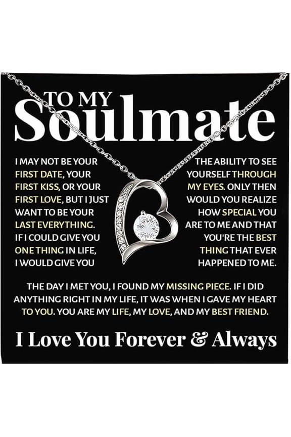 To My Beautiful Soulmate Necklace for Women, Valentines Day Necklace for Wife from Husband, Girlfriend Necklace from Boyfriend, Wife Birthday Gifts from Husband, Gifts Boxes for Women