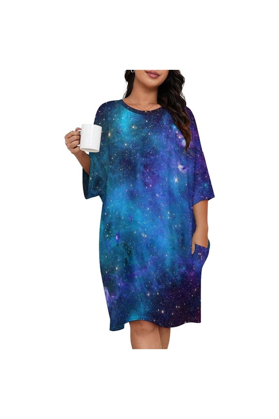 Beautiful Space, Stars, Planets, Cosmos Sleepshirts For Sleeping Travels Loose Sleepdress Pajama Dress Soft Nightdress Sleepwear