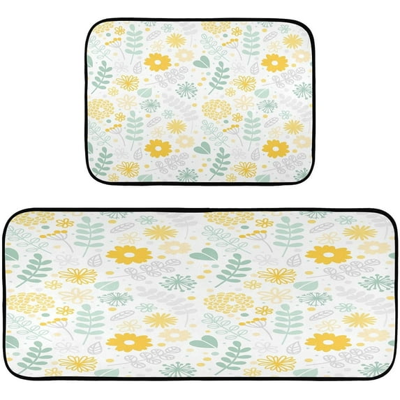 Beautiful Spring Flower Kitchen Floor Mats Set of 2, Non-Slip Washable, Absorbent, Soft and Comfortable Kitchen Rugs, 19.7 "x27.6+19.7 "x47.2 Home Decor