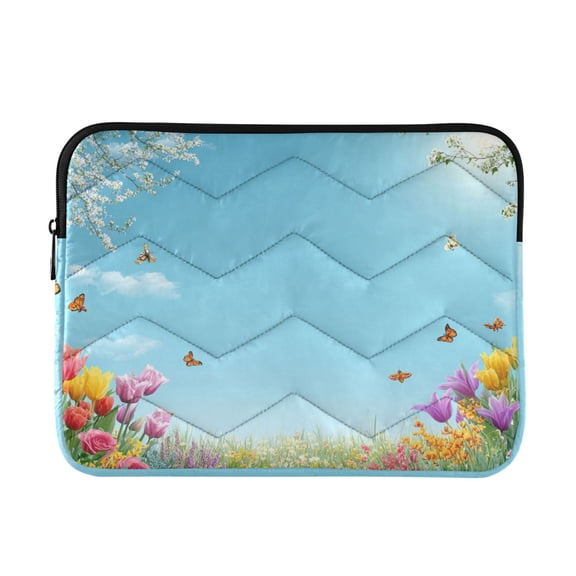 Beautiful Spring Scene Flowers Butterflies Quilted Laptop Protective Cases Computer Sleeves Tablet Bags Briefcases M