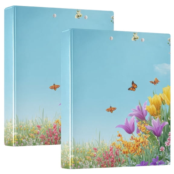 Beautiful Spring Scene Flowers Butterflies Round Ring Binder 3 Rings 1.5" Capacity File Storage for A4 Size 1 Pack