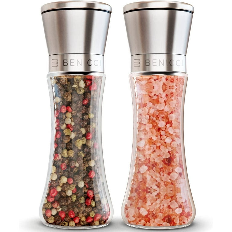  Automatic USB Rechargeable Salt and Pepper Grinder Set -  Gravity Electric Salt and Pepper Grinder Set with LED Light and Adjustable  Coarseness - Easy to Clean - Cleaning Brush Included 
