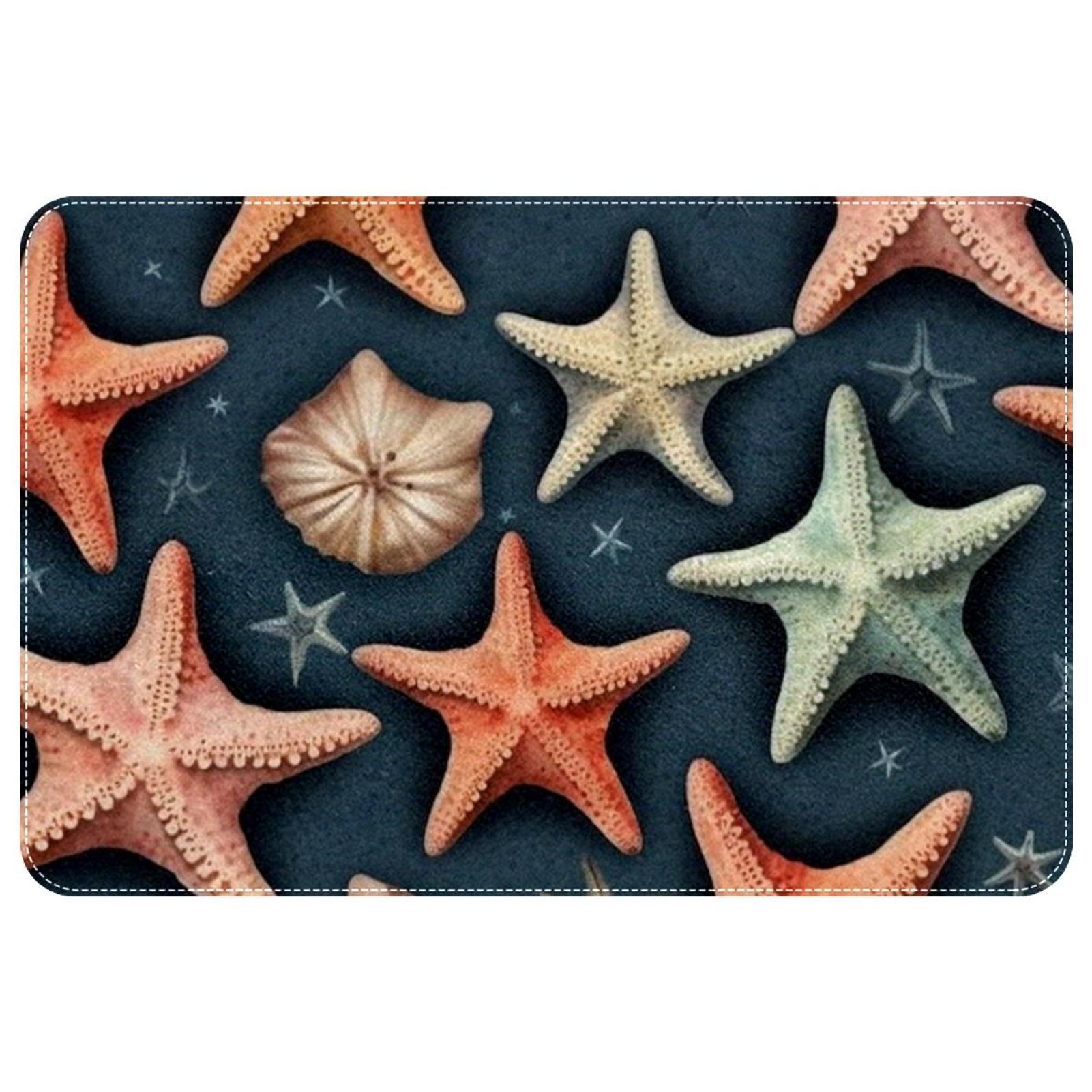 Beautiful Starfish Washable Square Area Rug, NonSlip Floor Mat for