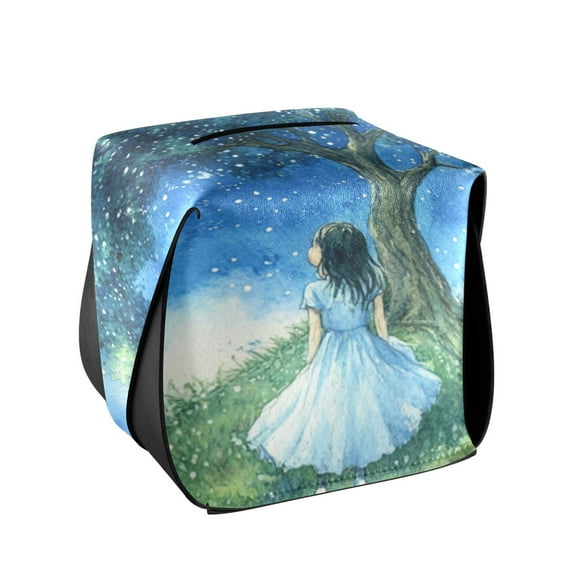 Beautiful Starry Background Tissue Box Cover Leather Square Rectangle Tissue Box Holder for Bathroom Living Room Desk Office Decor