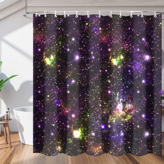 Beautiful Starry Sky Shower Curtain Fabric Shower Curtain Set with 12 Hooks Waterproof 72 * 72 Inches for Bathroom Beach Caravan Hotel