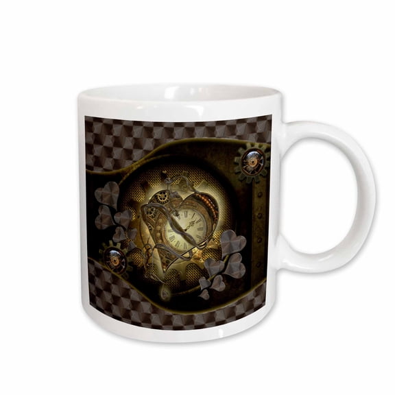 3drose, Beautiful Steampunk Hearts Clock and Gears, 11oz Mug