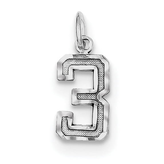 Beautiful Sterling SIlver Rhodium-plated Small Diamond-cut #3 Charm