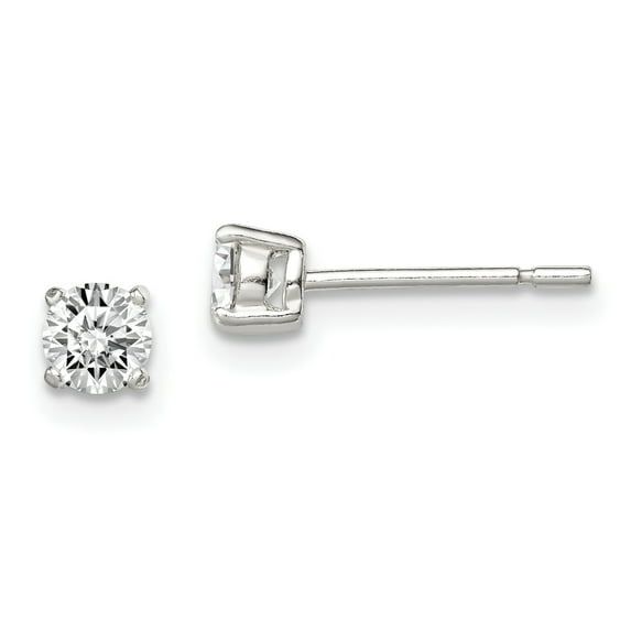 Beautiful Sterling Silver 4mm Round Basket Set CZ Stud Earrings