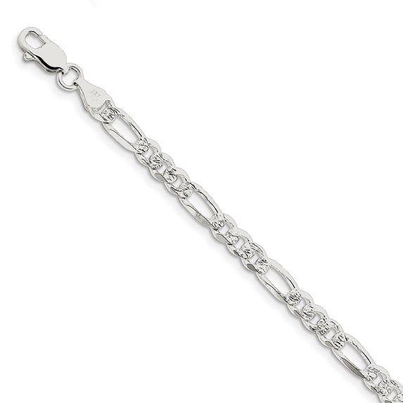 Beautiful Sterling Silver 5.5mm Pav Flat Figaro Chain