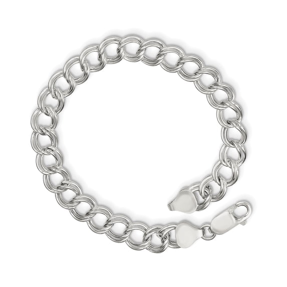 Beautiful Sterling Silver 7.75mm Polished Double Link Charm Bracelet